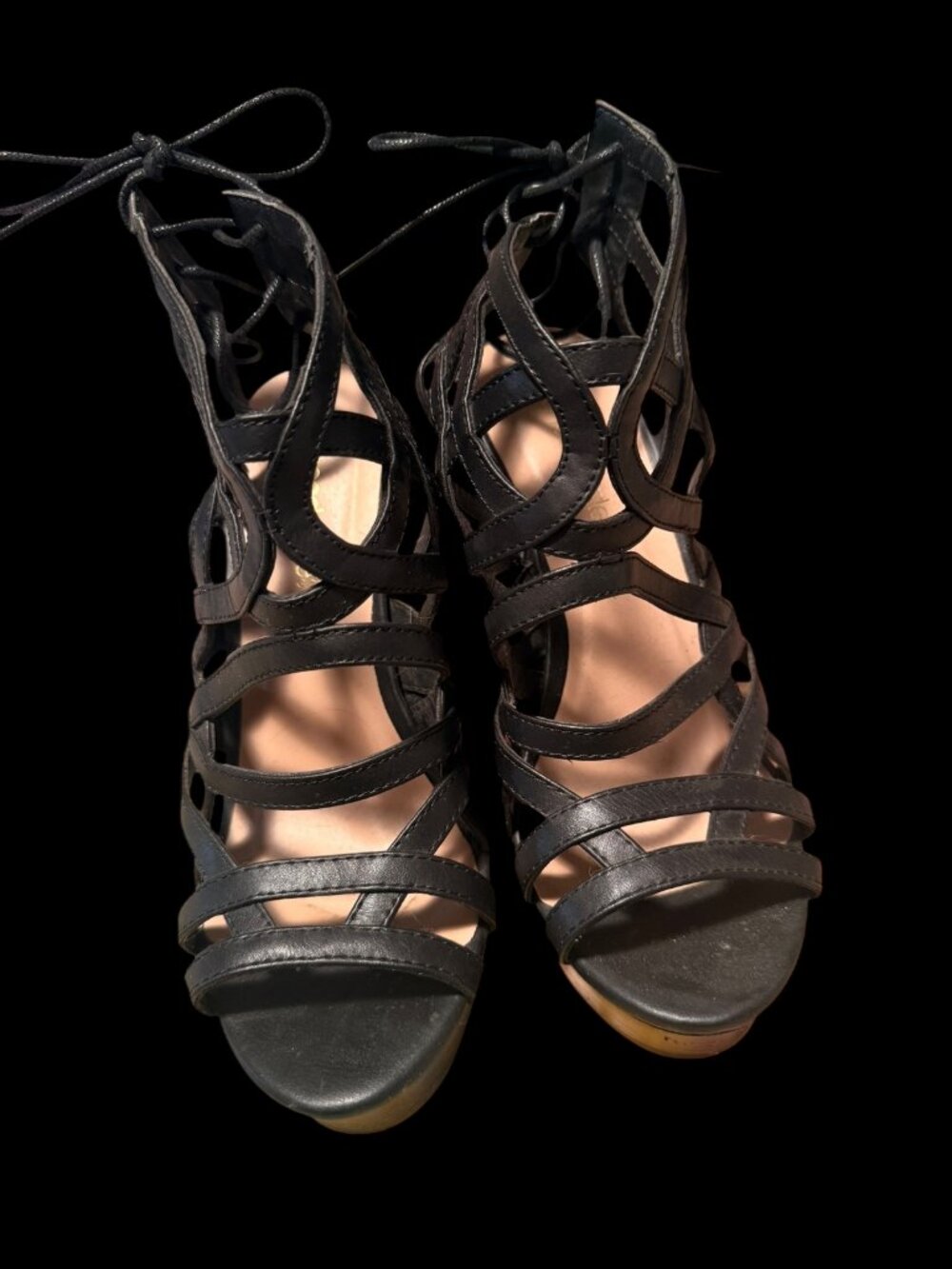 Shoe Dazzle Size 7 Strappy Lace-Up Wedge Sandals